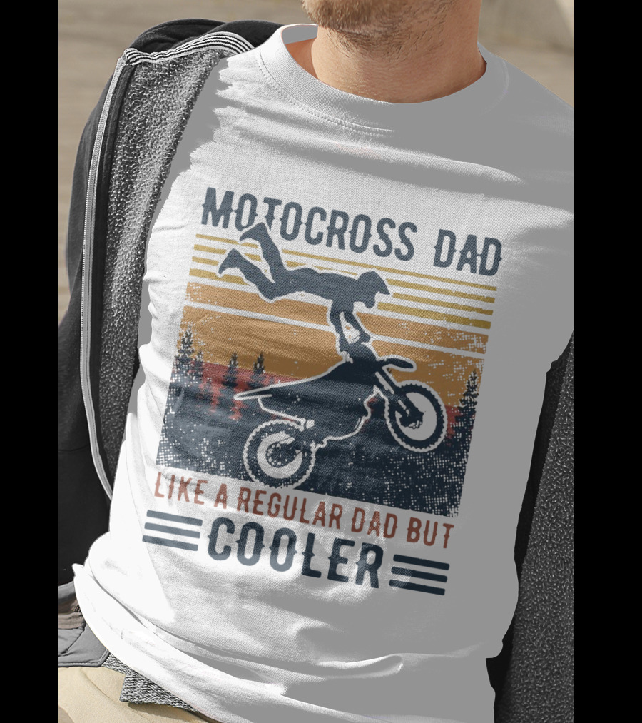Motocross Dad Like A Regular Dad But Cooler Vintage Sunset Forest Scene T-Shirt