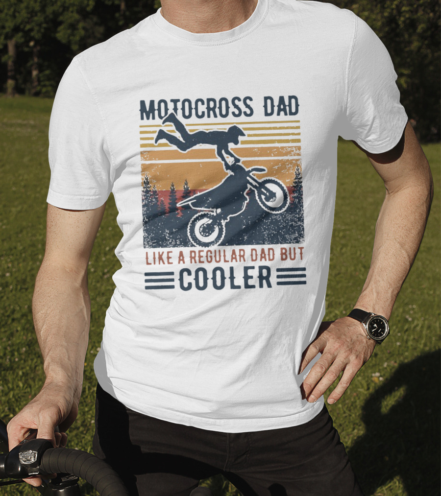 Motocross Dad Like A Regular Dad But Cooler Vintage Sunset Forest Scene T-Shirt