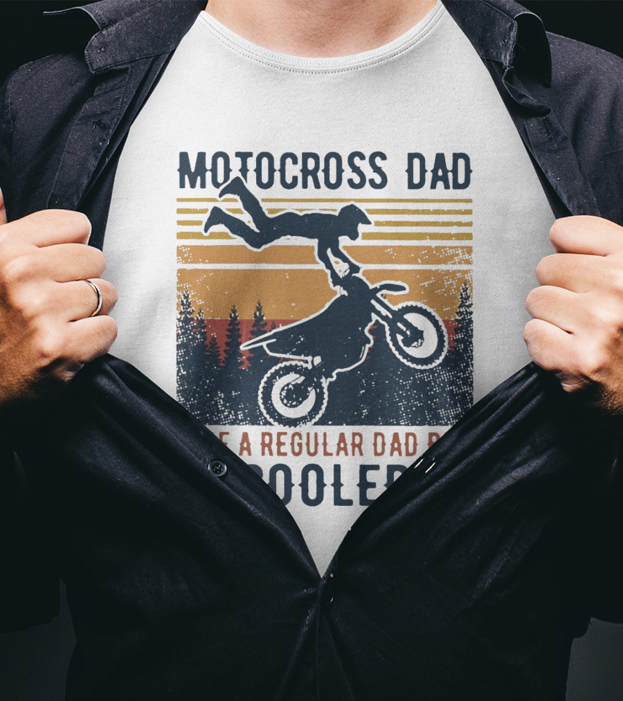 Motocross Dad Like A Regular Dad But Cooler Vintage Sunset Forest Scene T-Shirt