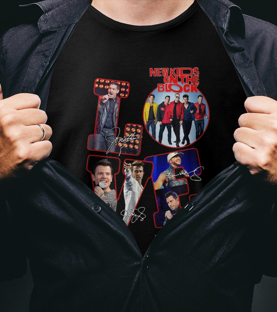 LOVE New Kids On The Block Signatures Group Photo Collection T-Shirt