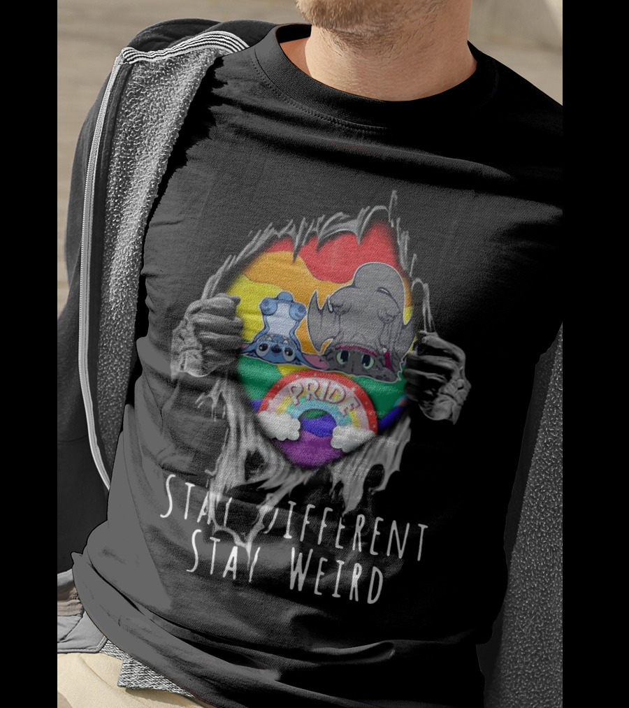 Stay Different Stay Weird Inside Me Stitch Night Fury Pride Heart T-Shirt