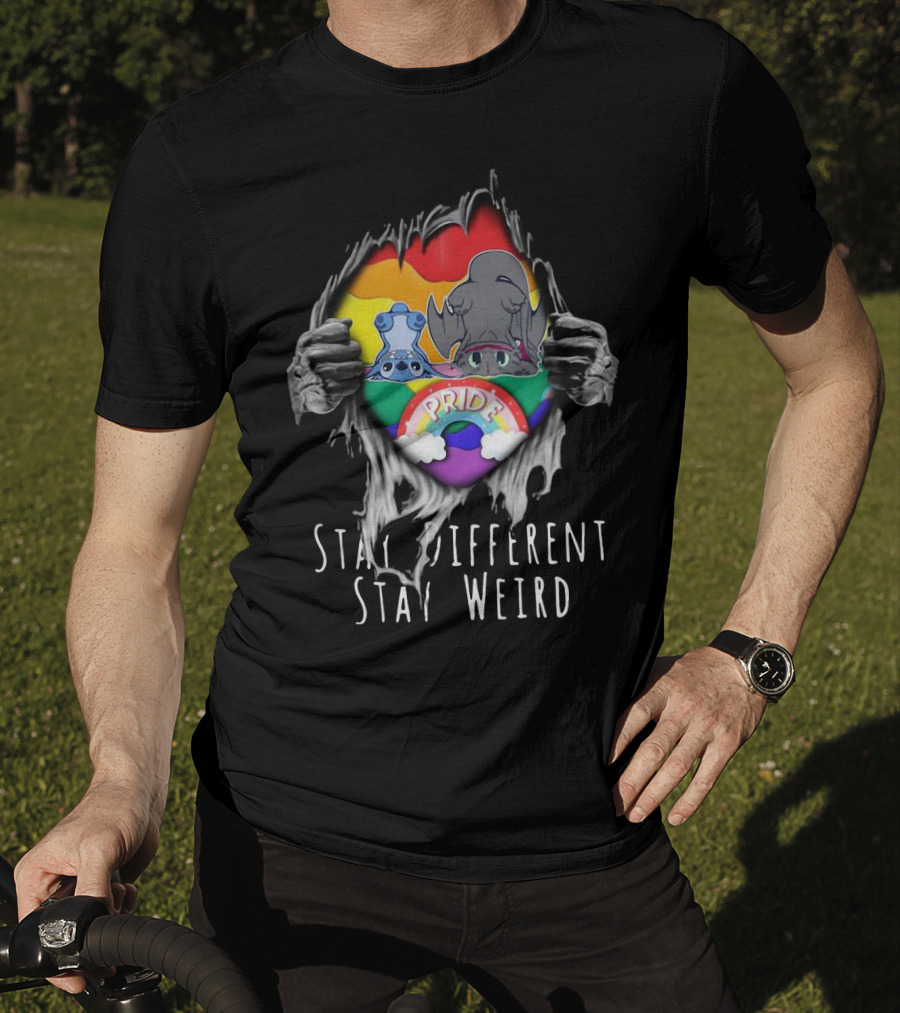 Stay Different Stay Weird Inside Me Stitch Night Fury Pride Heart T-Shirt