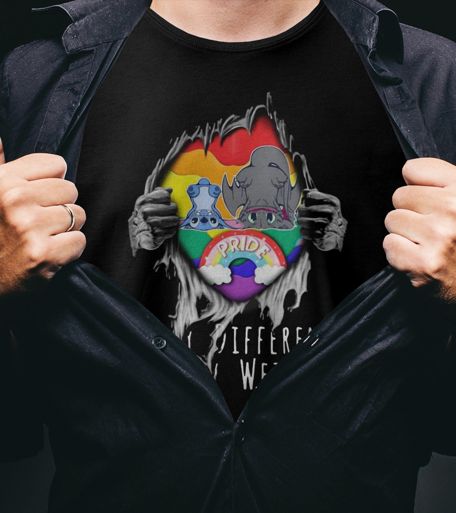 Stay Different Stay Weird Inside Me Stitch Night Fury Pride Heart T-Shirt