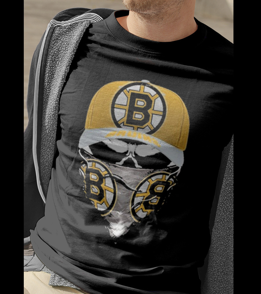 Boston Bruins Skull Mask And Hat T-Shirt