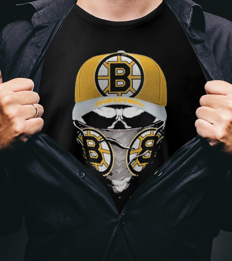 Boston Bruins Skull Mask And Hat T-Shirt