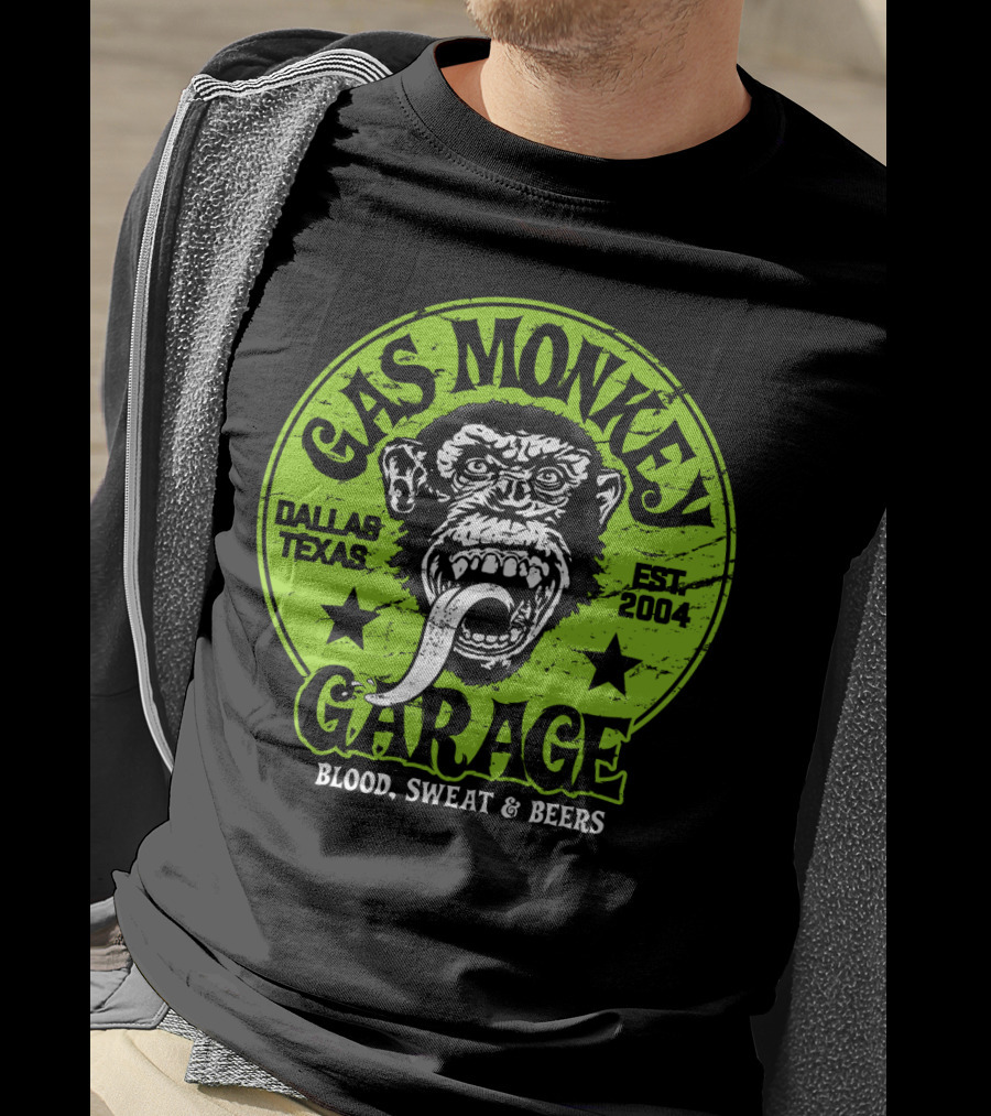 Gas Monkey Garage Dallas Texas EST 2004 Blood Sweat And Beers T-Shirt