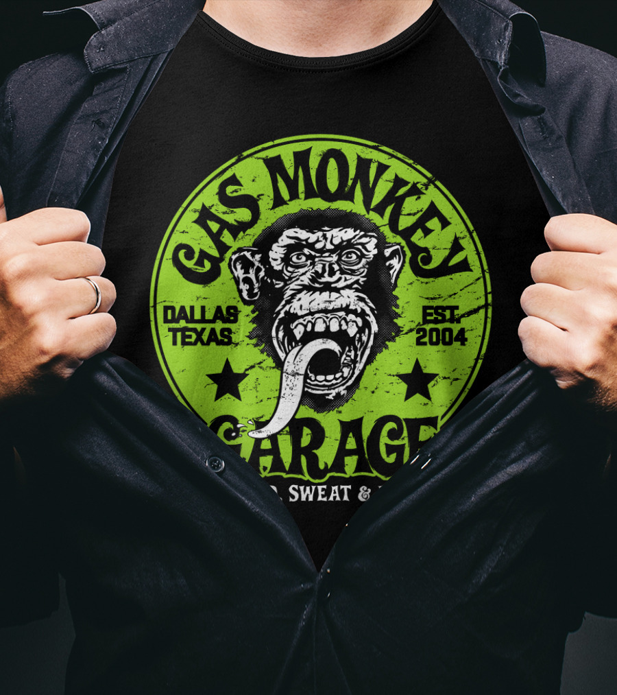 Gas Monkey Garage Dallas Texas EST 2004 Blood Sweat And Beers T-Shirt