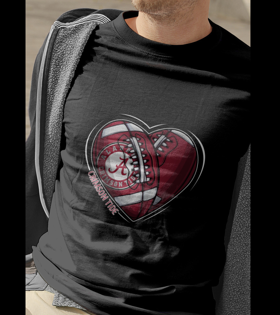 Ncaa Alabama Crimson Tide Heart Football Sneakers T-Shirt
