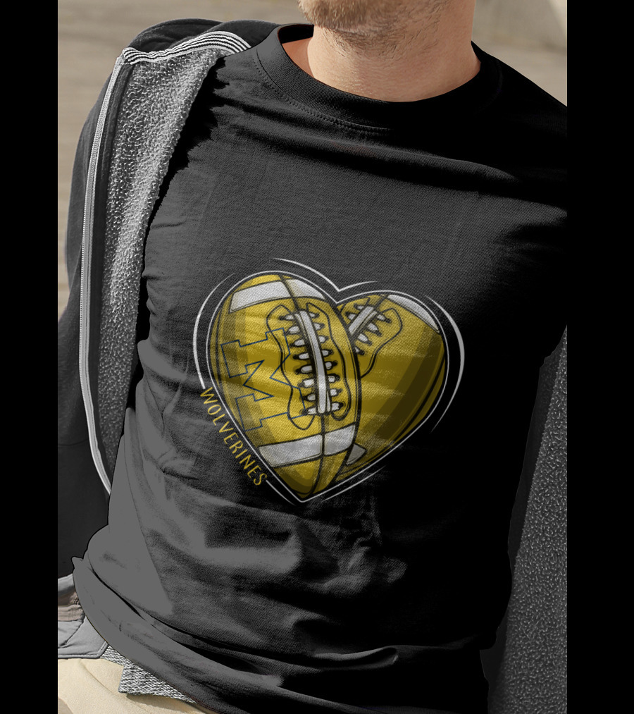 Michigan Wolverines Heart-Shaped Football T-Shirt