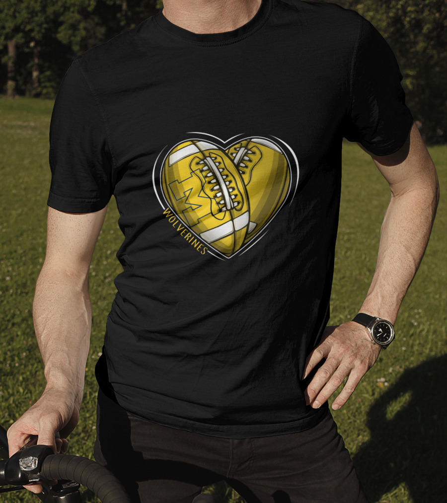 Michigan Wolverines Heart-Shaped Football T-Shirt