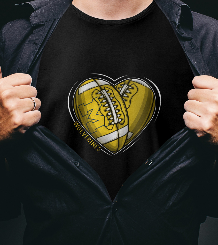 Michigan Wolverines Heart-Shaped Football T-Shirt