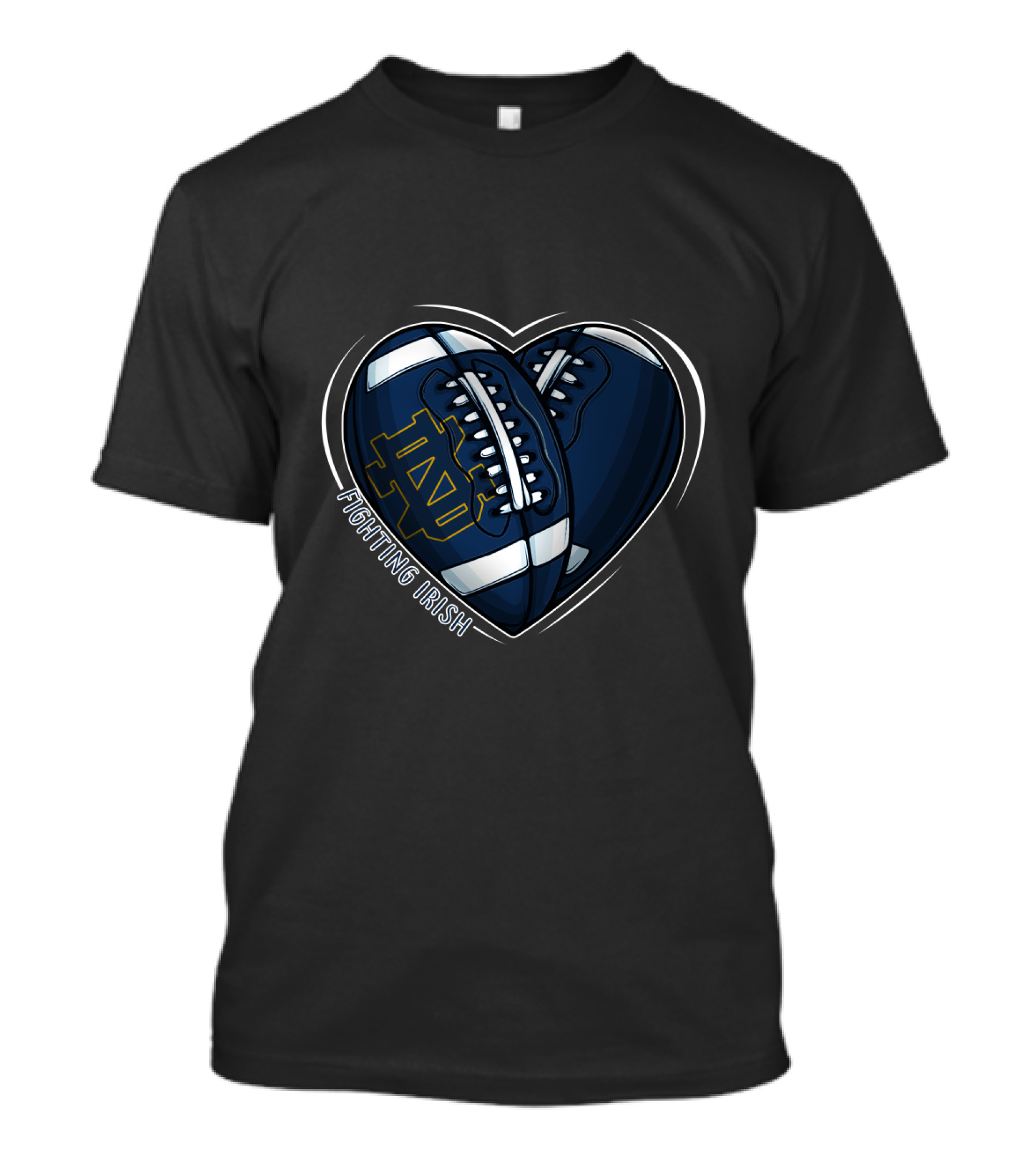 DH 90 NCAA Notre Dame Fighting Irish Heart Football T-Shirt