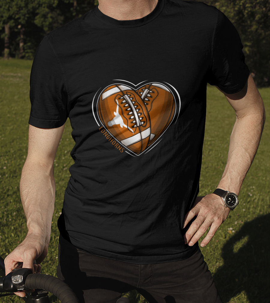 Longhorns Heart-Shaped Football Design Texas Longhorns NCAA T-Shirt