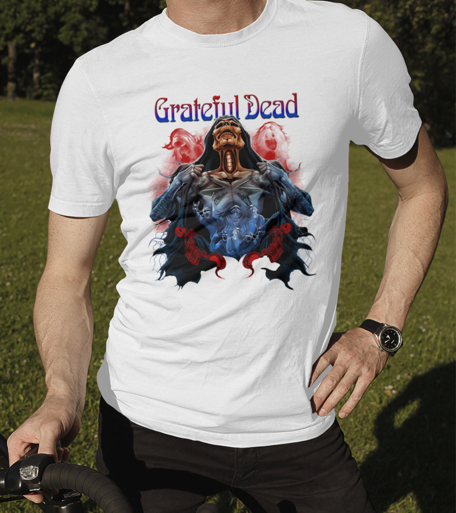 Grateful Dead Skeleton Artwork With Red And Blue T-Shirt