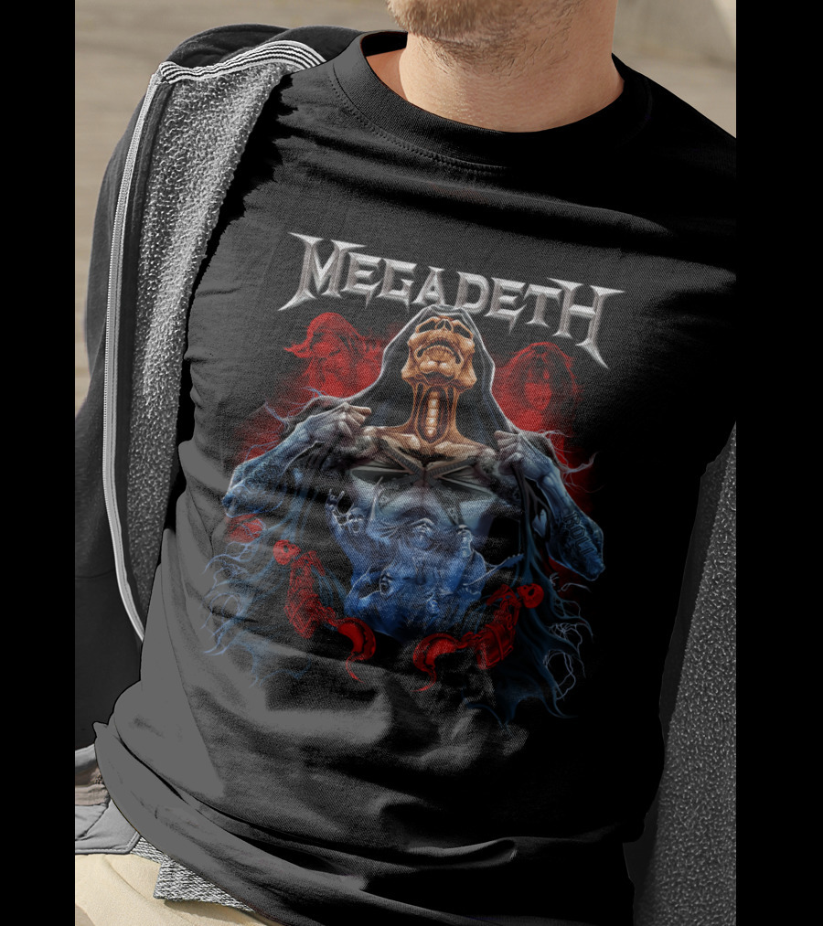 Megadeth Skeleton Cloak Red And Blue Faces T-Shirt