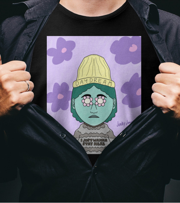 Daydream Beanie Pastel Flowers I Just Wanna Stay Here By Junky Jones Aug '18 T-Shirt