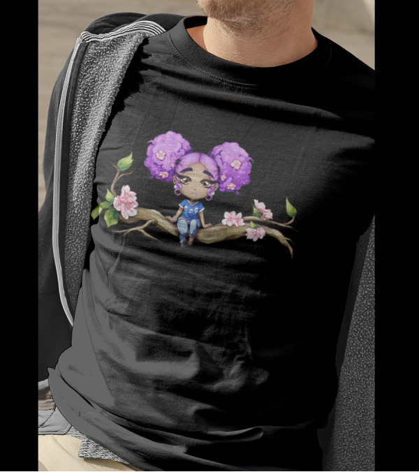 Shakti King Lazy Sundays Purple Hair Floral Branch Girl T-Shirt