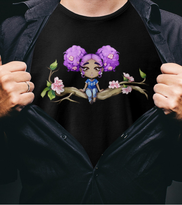 Shakti King Lazy Sundays Purple Hair Floral Branch Girl T-Shirt