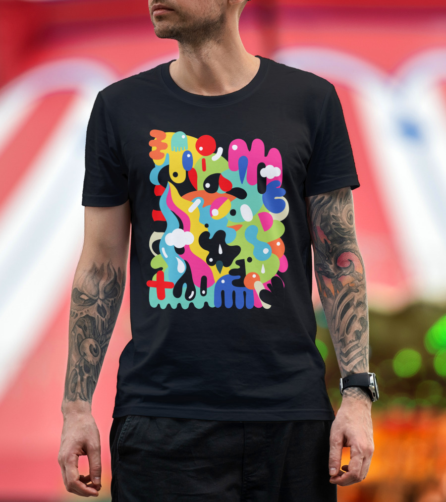 Blobs 001 Abstract Colorful Shapes with Blue Red Yellow Elements T-Shirt