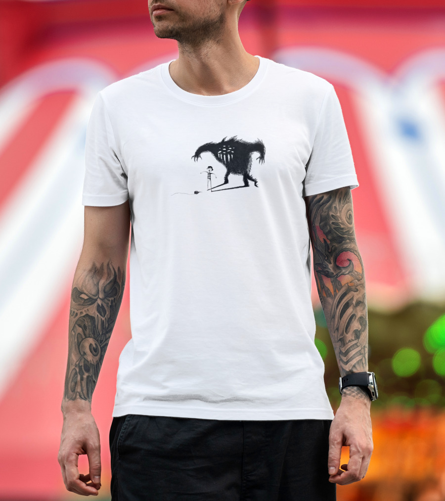 Big Monster Looming Over Child with Flashlight T-Shirt