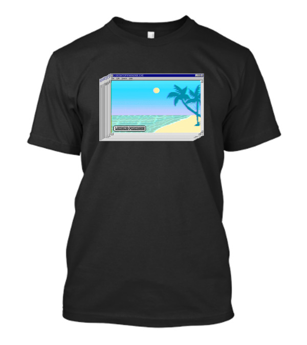 Loading Paradise Beach Scene With Palm Trees In Retro Computer Window T-Shirt