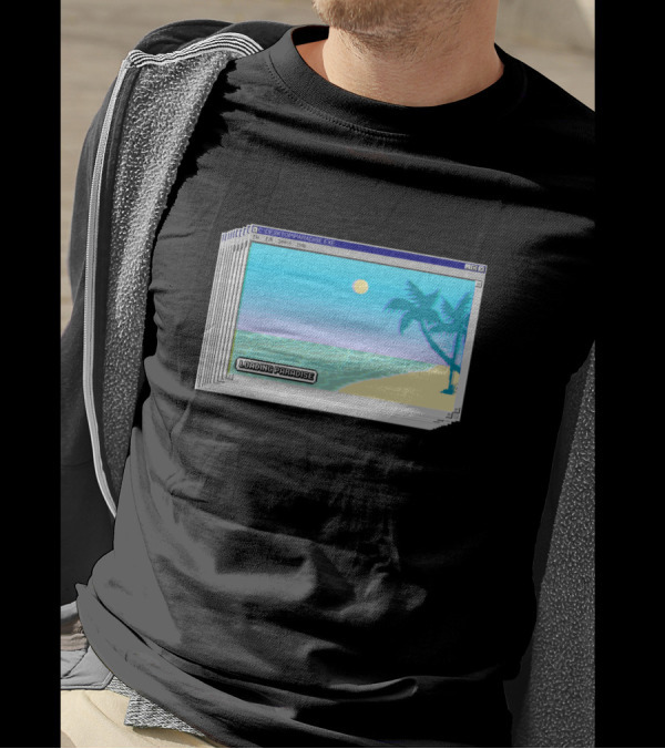 Loading Paradise Beach Scene With Palm Trees In Retro Computer Window T-Shirt