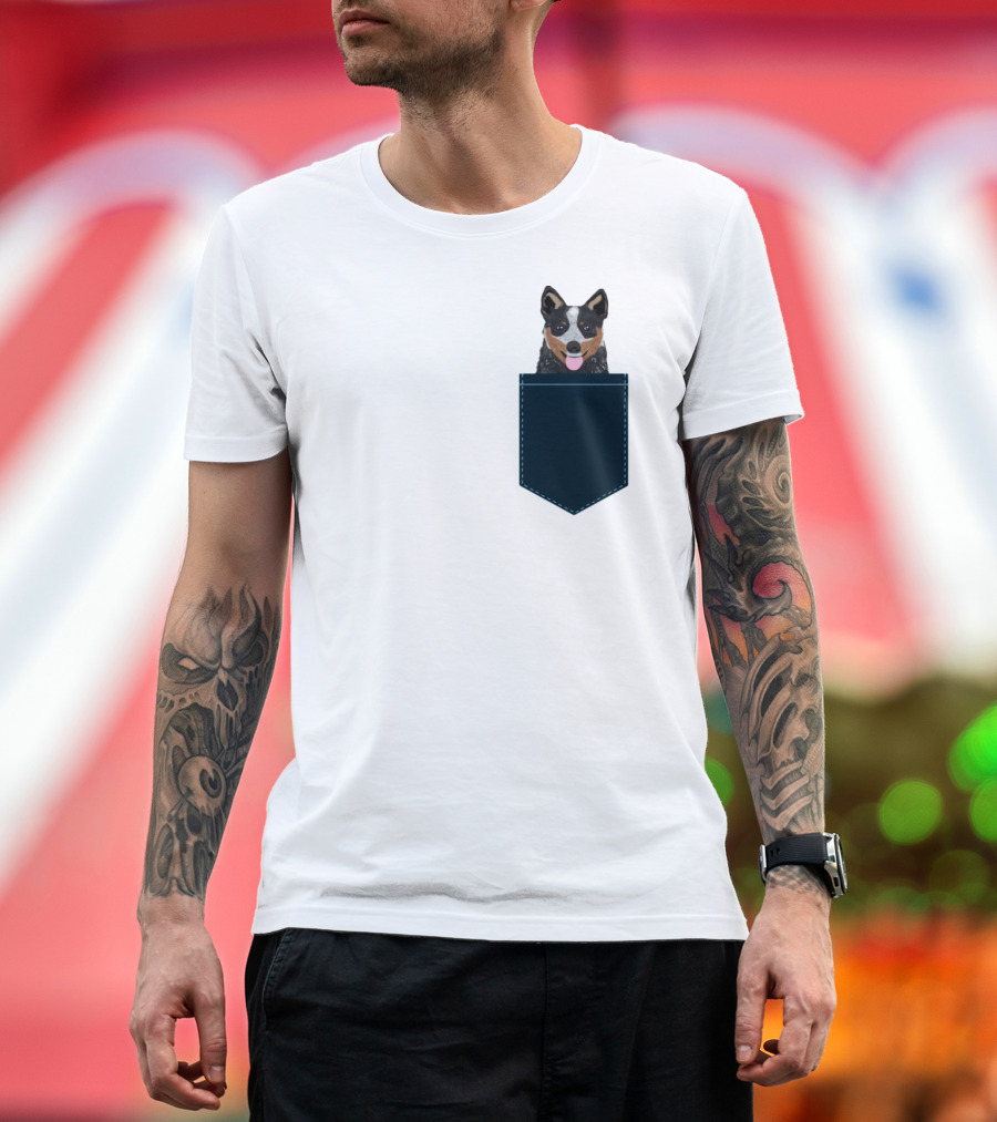 Kellan Australian Cattle Dog Illustration in Pocket for Dog Lovers T-Shirt