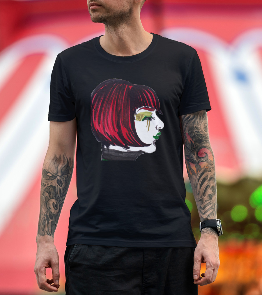 REDHEAD NOIR Female Profile with Red Hair and Green Makeup T-Shirt