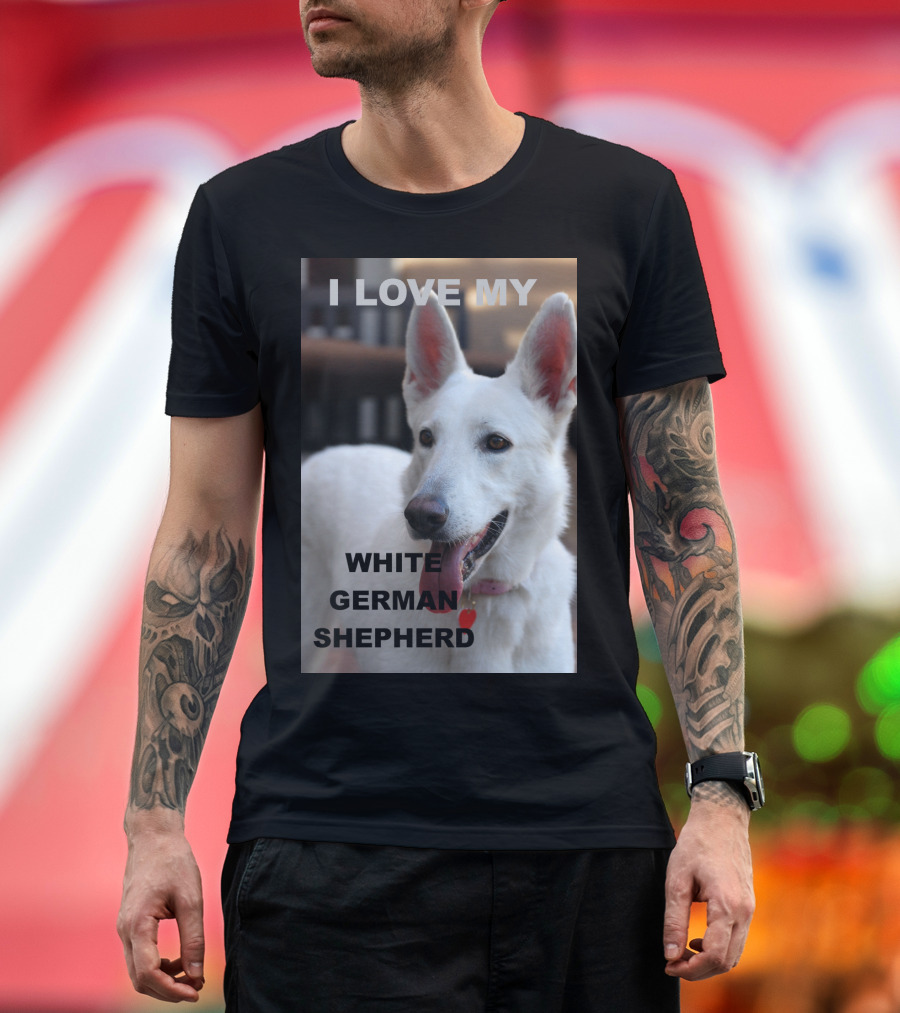I Love My White German Shepherd with Red Heart T-Shirt