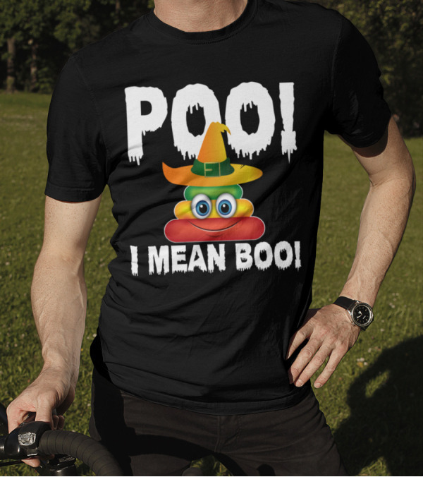 POO I Mean BOO Halloween Emoji With Witch Hat T-Shirt