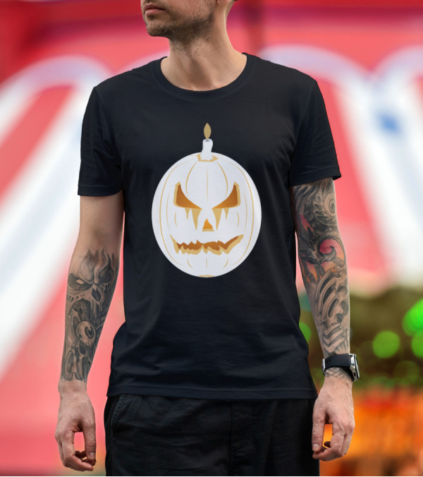 Premium T-Shirt: Painted Pumpkin Jack-O'-Lantern Shadow Candle Face T-Shirt Painted Pumpkin Jack-O'-Lantern Shadow Candle Face T-Shirt