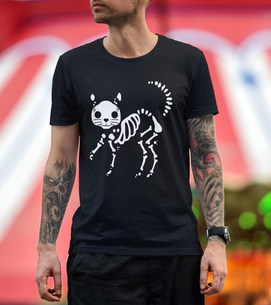 Funny Cat Skeleton Halloween Spooky Feline T-Shirt