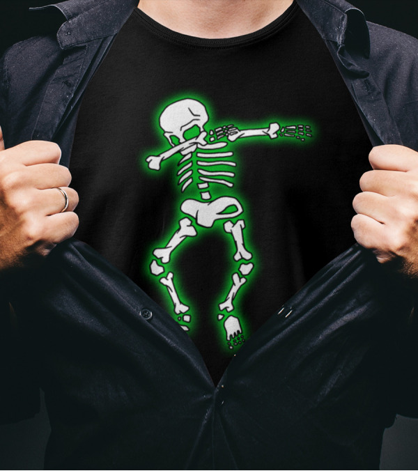 Dabbing Skeleton Glow Effect Halloween Dab Dance Fun T-Shirt