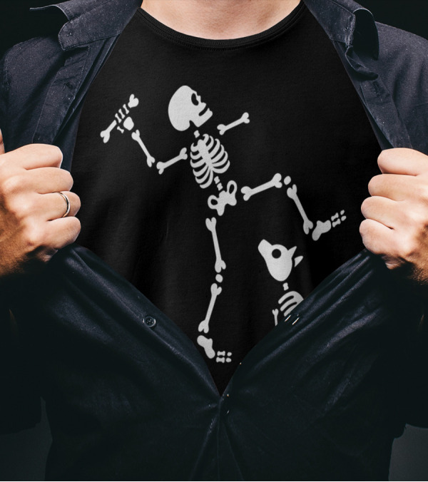 Go Fetch Bone Dog Skeleton Arm Playful Skeleton With Dog T-Shirt