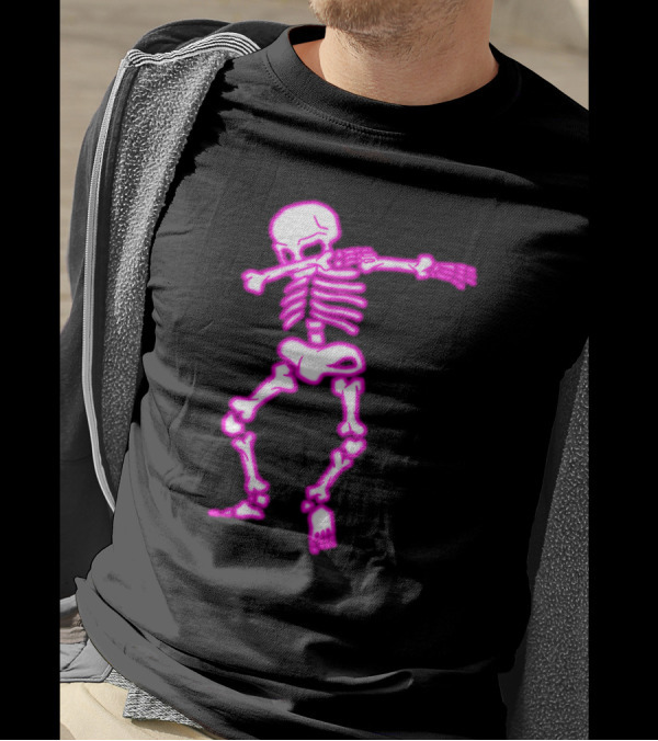 Dabbing Pink Glow Skeleton Funny Halloween Dab Pun T-Shirt