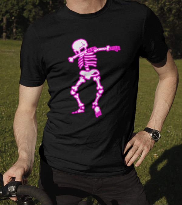 Dabbing Pink Glow Skeleton Funny Halloween Dab Pun T-Shirt