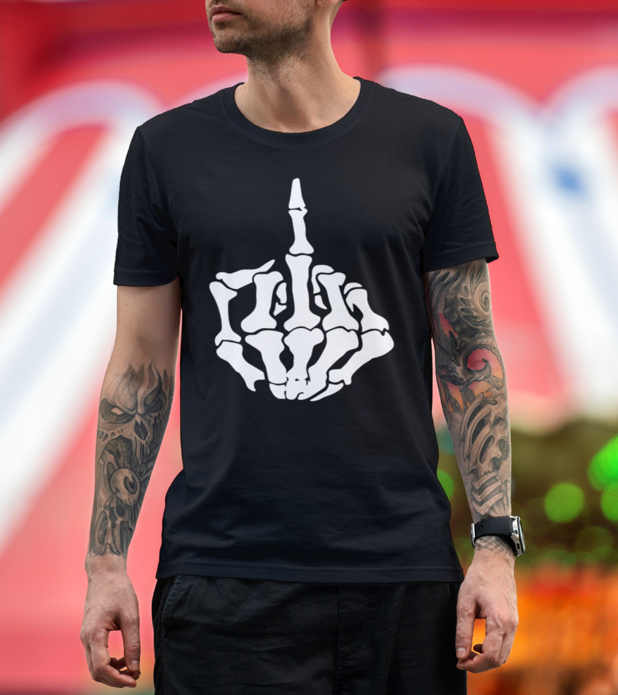 Middle Finger Skeleton Bone Skull Graffiti Iconic Gesture T-Shirt