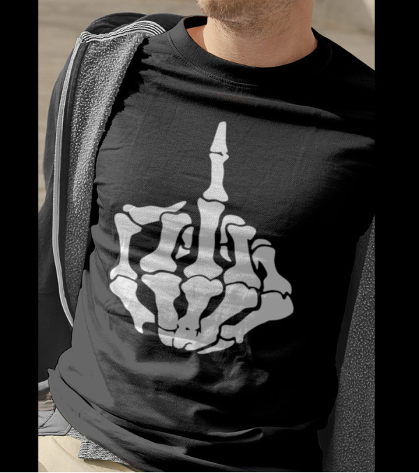 Middle Finger Skeleton Bone Skull Graffiti Iconic Gesture T-Shirt