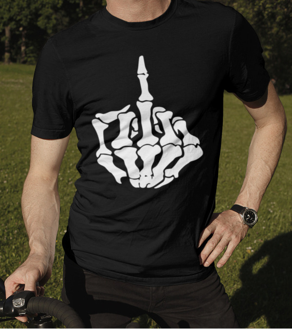 Middle Finger Skeleton Bone Skull Graffiti Iconic Gesture T-Shirt