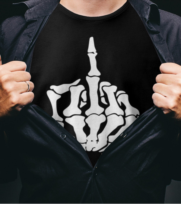 Middle Finger Skeleton Bone Skull Graffiti Iconic Gesture T-Shirt