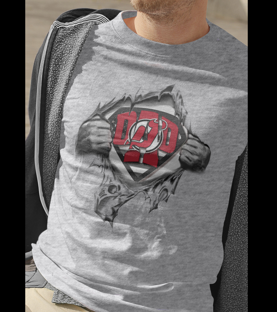 SUPERDAD New Jersey Devils Logo Superhero Theme Rip T-Shirt