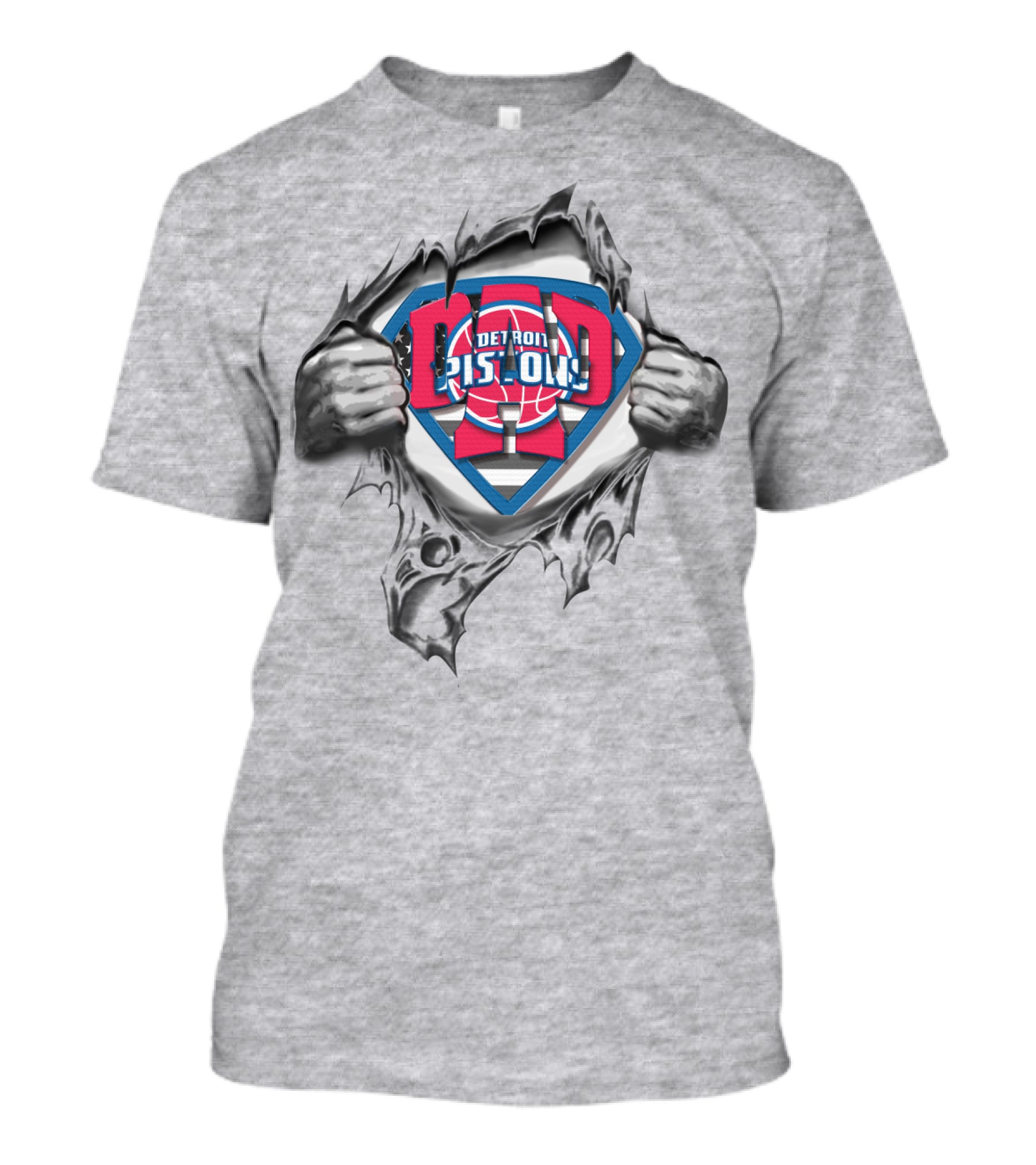Detroit Pistons Superdad Logo Basketball Hero Ripped T-Shirt