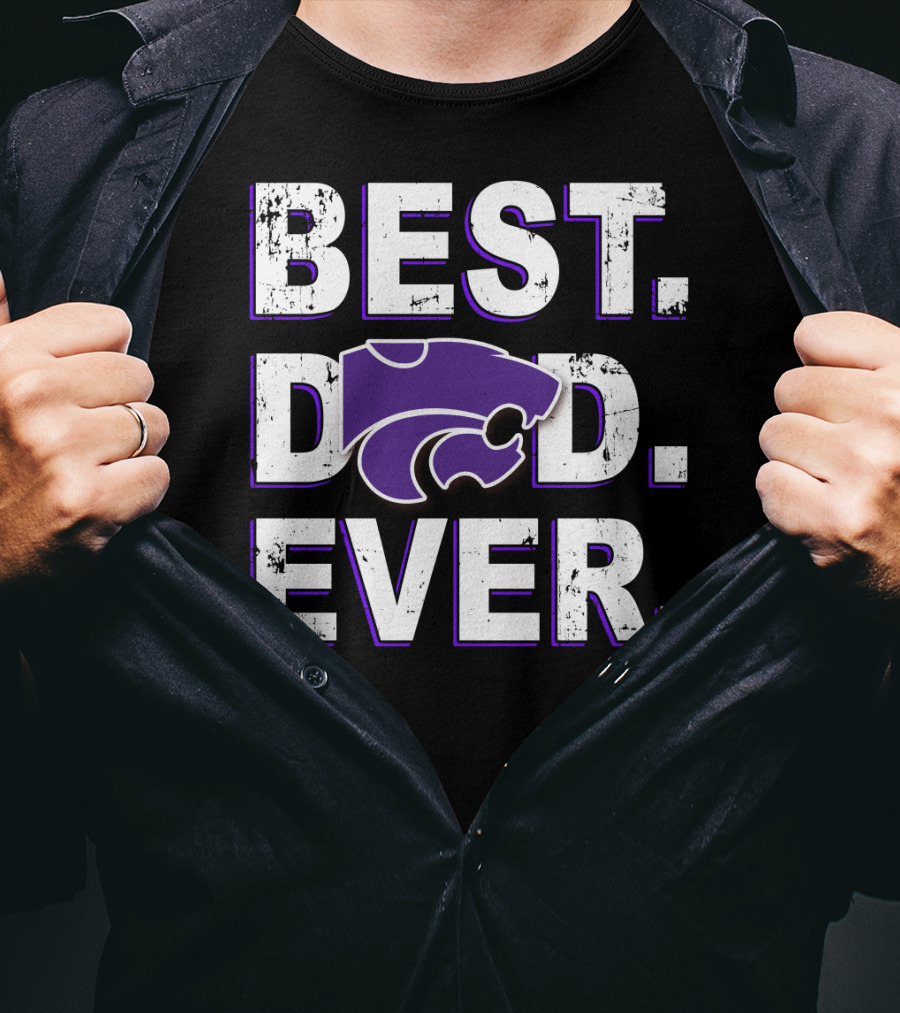 Best Dad Ever Kansas State Wildcats Logo Purple Letters T-Shirt