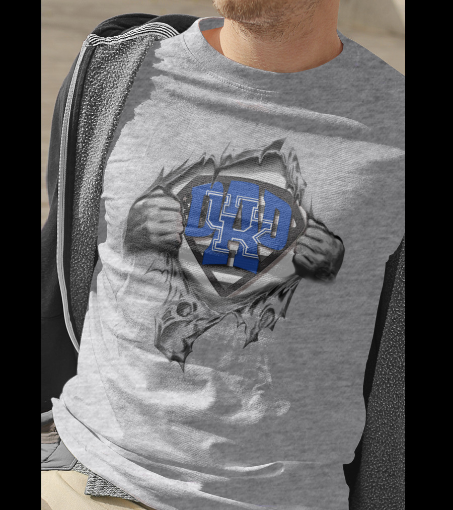 Superdad Kentucky Wildcats Dad Superman Logo Rip T-Shirt