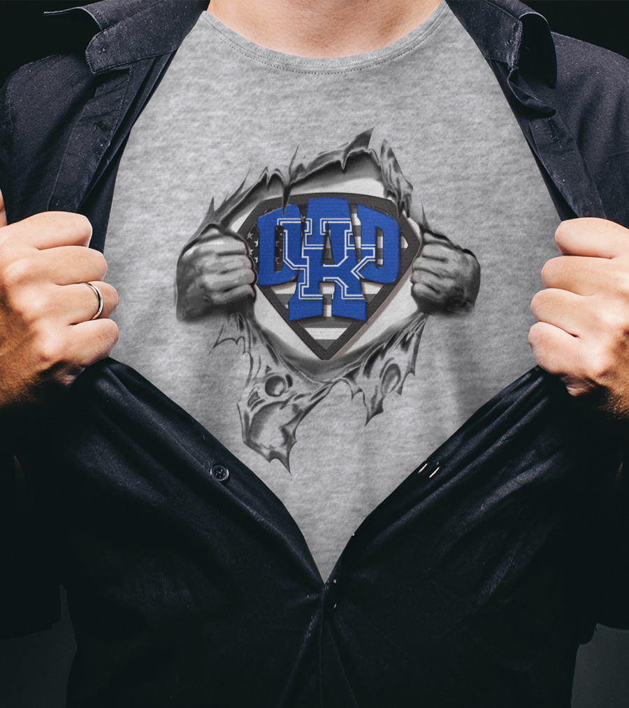 Superdad Kentucky Wildcats Dad Superman Logo Rip T-Shirt