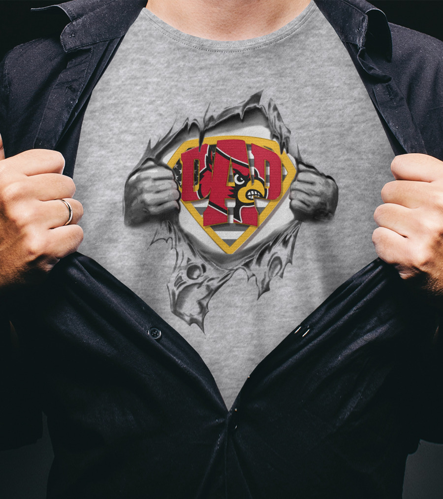 Superdad Louisville Cardinals Emblem Superman Style Rip T-Shirt