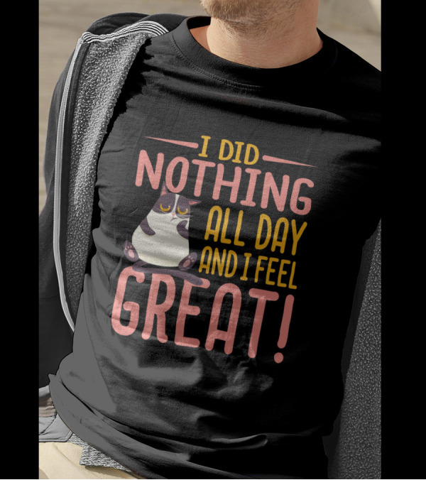 I Did Nothing All Day And I Feel Great Lazy Cat Cartoon T-Shirt