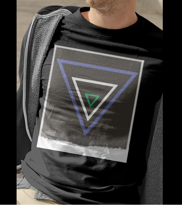 Triple Triangle Fade Geometric Layers With Blue White Green T-Shirt