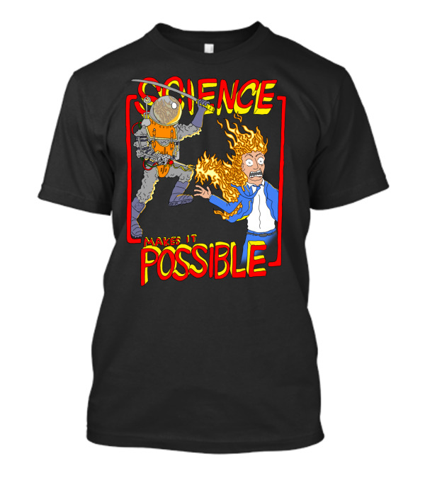Science Makes It Possible Flaming Scientist And Robotic Samurai Battle T-Shirt