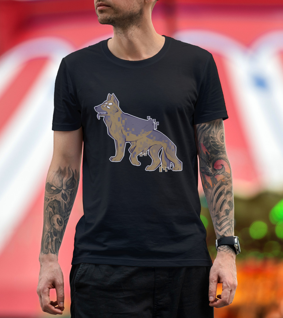 Pixelated Canine Glitch with Retro Style Elements Stacking T-Shirt